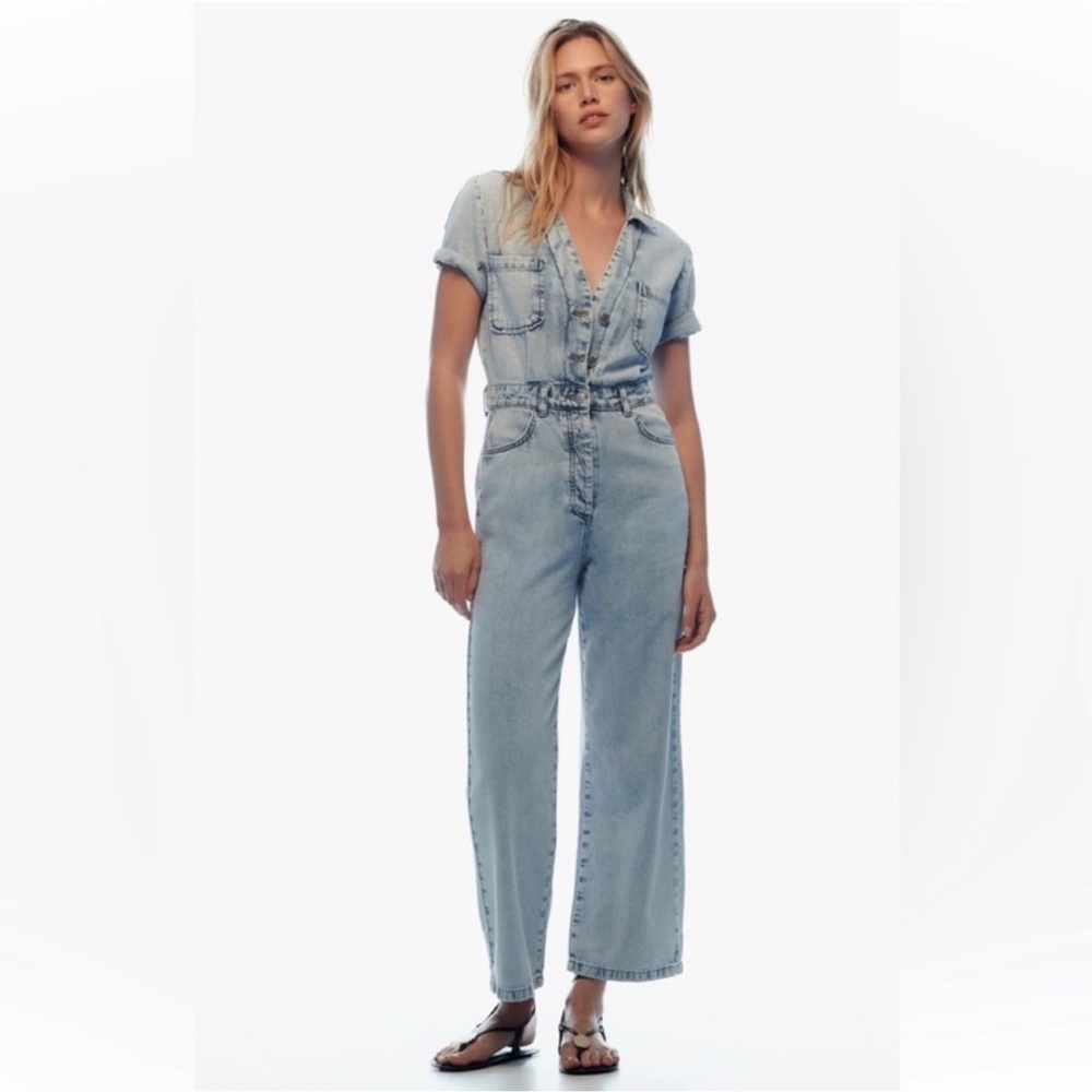 Zara Light Blue Denim Jumpsuit